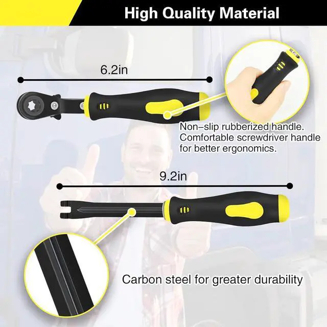 Alt view image 3 of 6 - 2-piece slack adjuster tool set, half-brake adjustment, fork end release and 5/16 double square reversible ratchet, automatic slack adjuster release kit