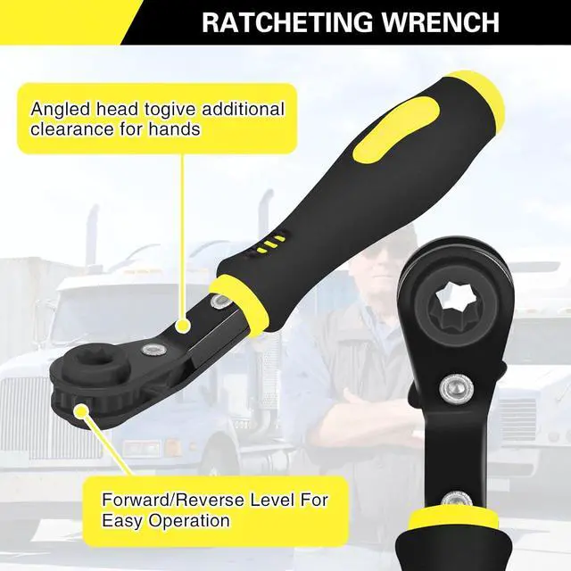 Alt view image 5 of 6 - 2-piece slack adjuster tool set, half-brake adjustment, fork end release and 5/16 double square reversible ratchet, automatic slack adjuster release kit
