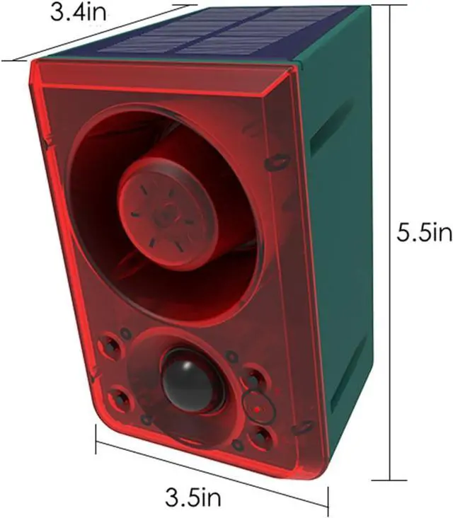 Alt view image 6 of 7 - Solar Powered Outdoor Motion Sensor Alarm - Barking Dogs and Gunshots, Supports Recording ± Volume, 130db Loud Noise Maker, 3 Operating Modes with USB Strobe Light, Farewell to Intruders