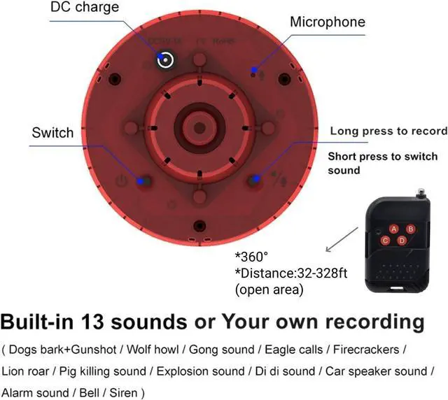 Alt view image 7 of 7 - Solar Powered Outdoor Motion Sensor Alarm - Barking Dogs and Gunshots, 130db Loud Noise Maker, Recording Support, 13 Sound Strobe Lights with USB, Say Goodbye to Intruders
