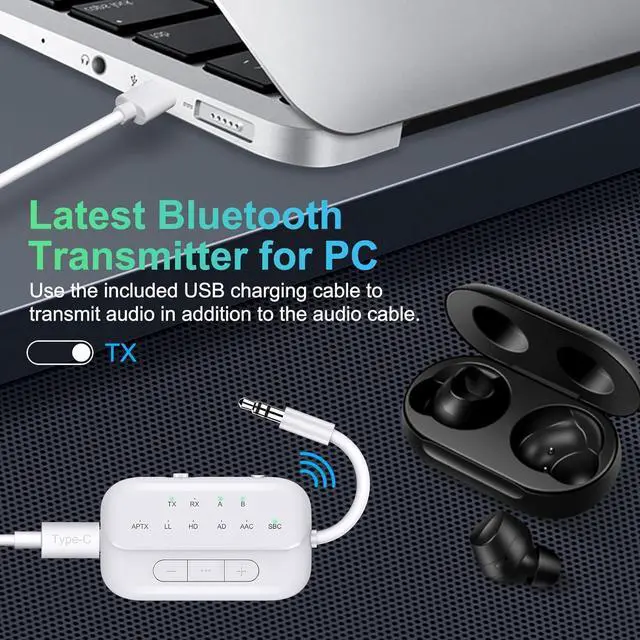 Alt view image 2 of 7 - Bluetooth Transmitter Receiver, 2-in-1 V5.3 Wireless Adapter for Airplanes, TVs, PCs, Gym, Switch.Supports up to 2 AirPods/Headphones. Audio Receiver for Car/Home Stereo with AptX Low Latency and HD