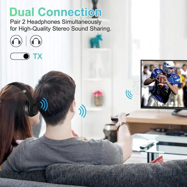 Alt view image 4 of 7 - Bluetooth Transmitter Receiver, 2-in-1 V5.3 Wireless Adapter for Airplanes, TVs, PCs, Gym, Switch.Supports up to 2 AirPods/Headphones. Audio Receiver for Car/Home Stereo with AptX Low Latency and HD