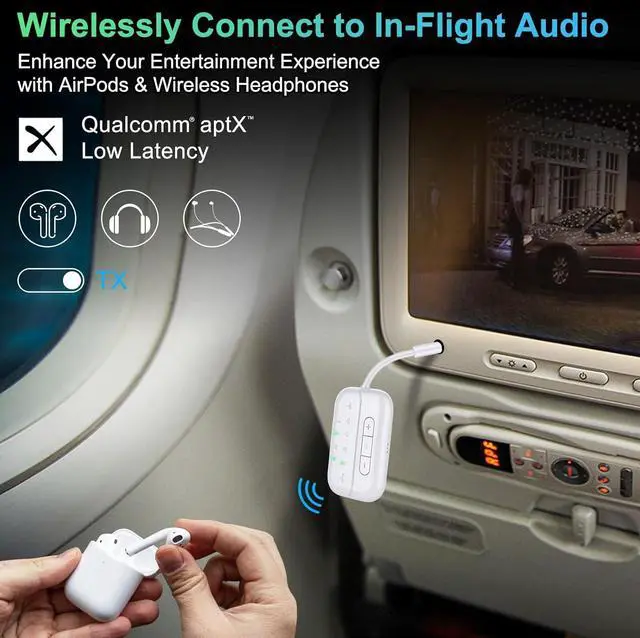 Alt view image 6 of 7 - Bluetooth Transmitter Receiver, 2-in-1 V5.3 Wireless Adapter for Airplanes, TVs, PCs, Gym, Switch.Supports up to 2 AirPods/Headphones. Audio Receiver for Car/Home Stereo with AptX Low Latency and HD