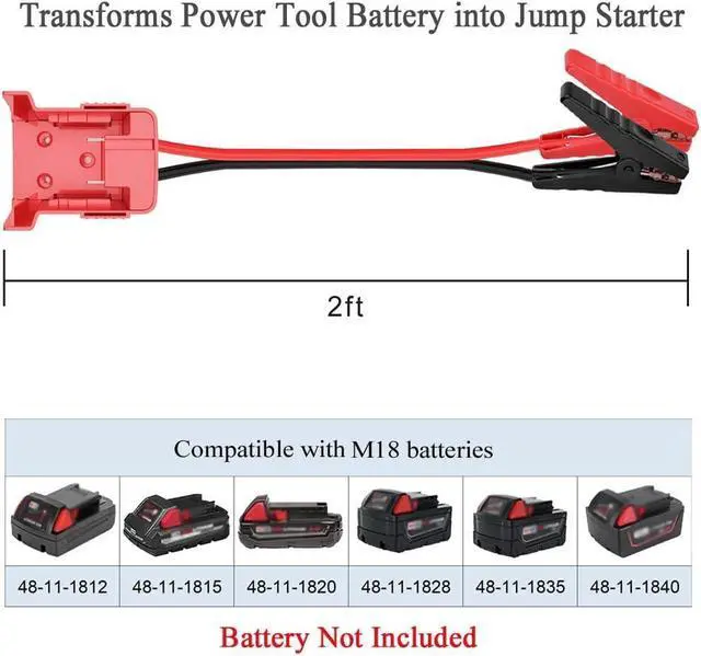 Alt view image 7 of 7 - Jumper Cable Alligator Clips 18V Battery, Silicone Wire 8AWG 2FT Automotive Booster Cable for Jumper Starter Tool Battery, Temperature Resistant 392°F 200°C