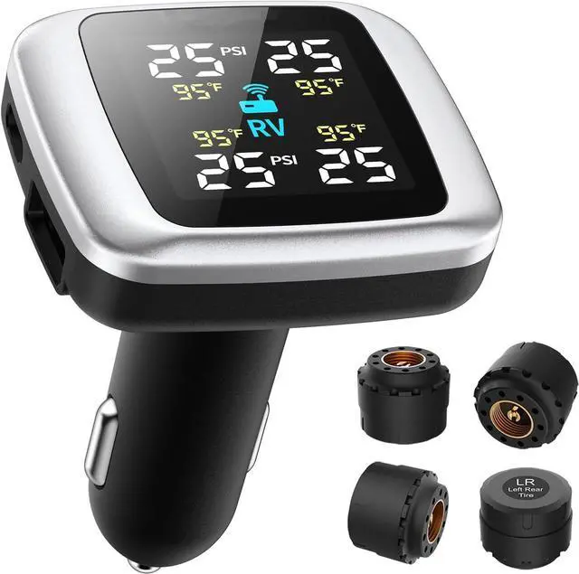 Main image of Tire Pressure Monitoring System, Wireless TPMS with 4 External Sensors and 6 Alarm Modes, Color Display, Real Time Tire Pressure Monitoring System, Ideal for RV SUV MPV Truck Sedan (0-87 PSI)