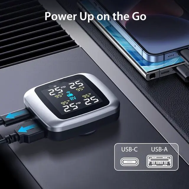 Alt view image 3 of 7 - Tire Pressure Monitoring System, Wireless TPMS with 4 External Sensors and 6 Alarm Modes, Color Display, Real Time Tire Pressure Monitoring System, Ideal for RV SUV MPV Truck Sedan (0-87 PSI)