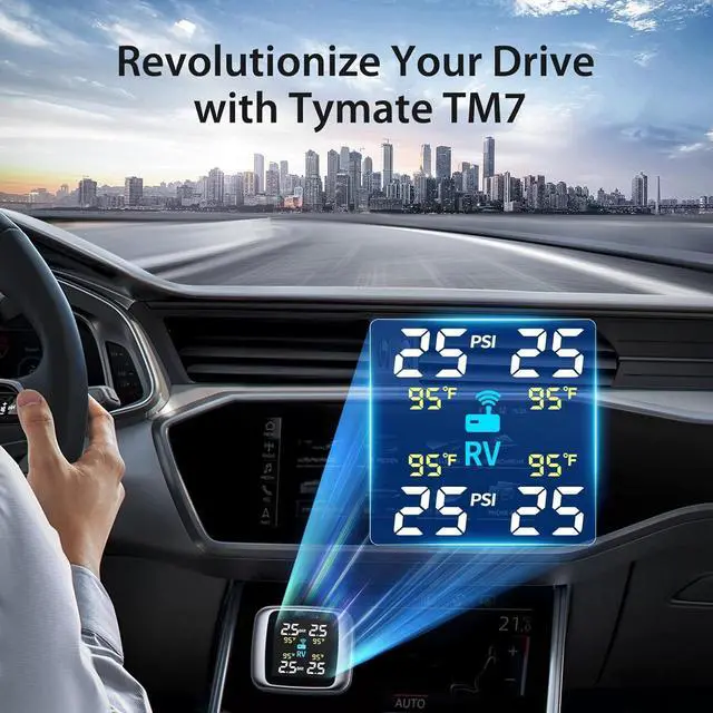 Alt view image 4 of 7 - Tire Pressure Monitoring System, Wireless TPMS with 4 External Sensors and 6 Alarm Modes, Color Display, Real Time Tire Pressure Monitoring System, Ideal for RV SUV MPV Truck Sedan (0-87 PSI)