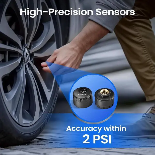 Alt view image 2 of 7 - Tire Pressure Monitoring System, Wireless Solar TPMS with 4 External Sensors and 6 Alarm Modes, Color Display, Easy Windshield Mount, Ideal for RV Sedan SUV MPV Truck (0-87 PSI)