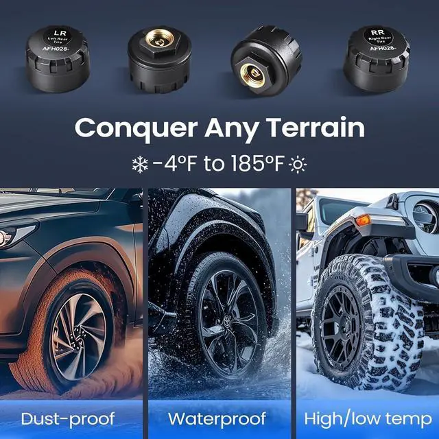 Alt view image 6 of 7 - Tire Pressure Monitoring System, Wireless Solar TPMS with 4 External Sensors and 6 Alarm Modes, Color Display, Easy Windshield Mount, Ideal for RV Sedan SUV MPV Truck (0-87 PSI)