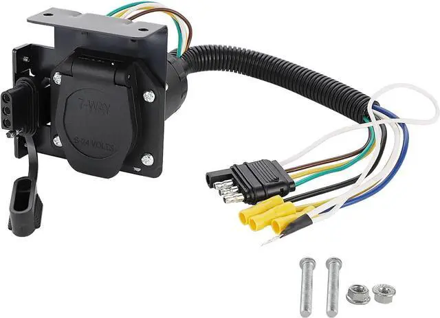 Main image of Multi-Trailer 4-Way Plane to 7-Way RV Blade and 4-Way Plane Female Trailer Wiring Adapter Connector Kit, 4-Pin Vehicle Side Trailer Light Plug to Dual Output 7-Blade and 4-Plane with Mounting Bracket