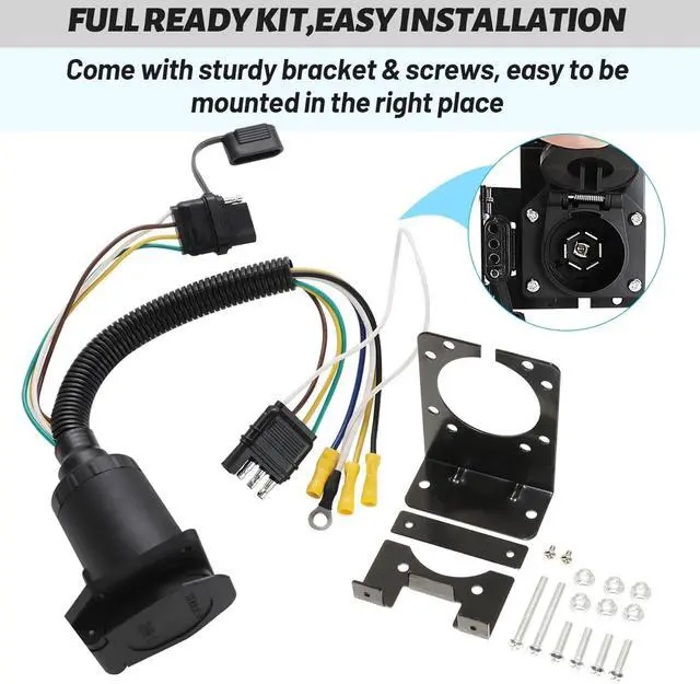 Alt view image 5 of 7 - Multi-Trailer 4-Way Plane to 7-Way RV Blade and 4-Way Plane Female Trailer Wiring Adapter Connector Kit, 4-Pin Vehicle Side Trailer Light Plug to Dual Output 7-Blade and 4-Plane with Mounting Bracket
