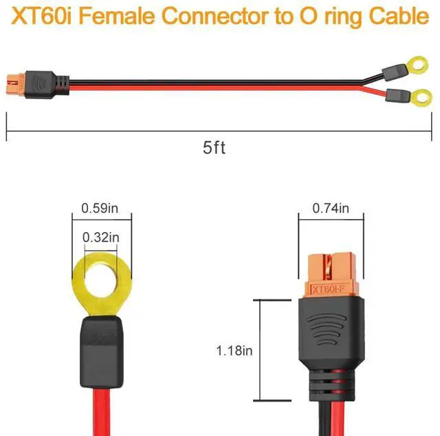 Alt view image 2 of 7 - XT60i to O-Ring Terminal Cable, Over 16A, 5ft 10AWG Extension Cord XT60i Female to O-Ring Connector XT60i-f Compatible Lipo Battery (1.5M/5FT)