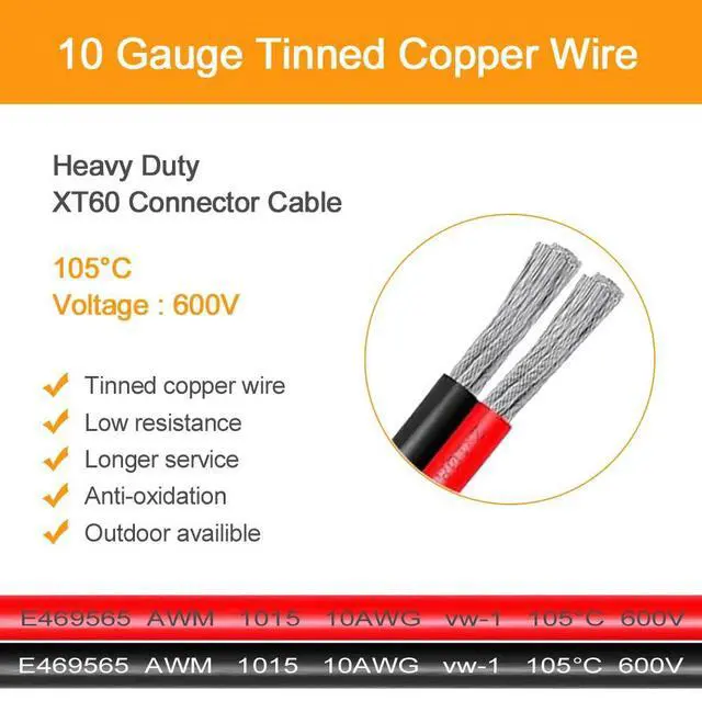 Alt view image 6 of 7 - XT60i to O-Ring Terminal Cable, Over 16A, 5ft 10AWG Extension Cord XT60i Female to O-Ring Connector XT60i-f Compatible Lipo Battery (1.5M/5FT)
