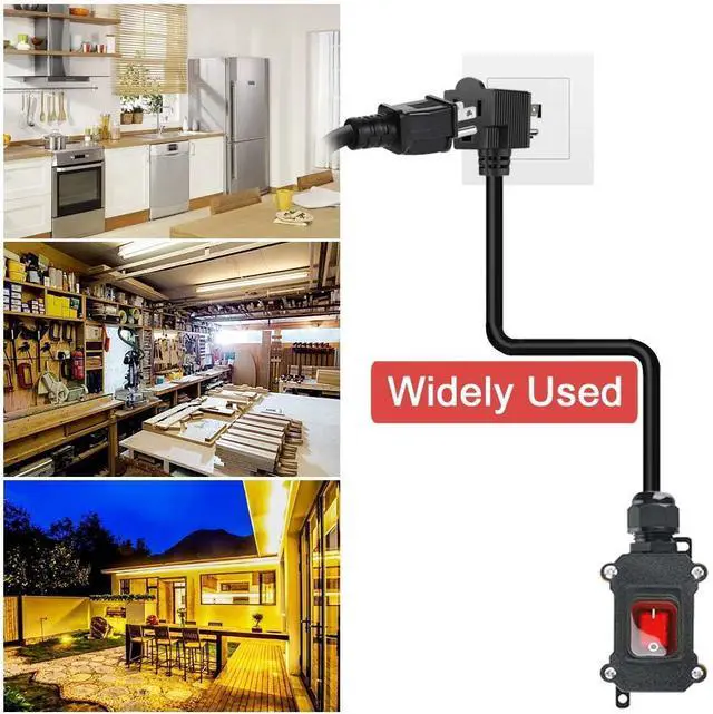 Alt view image 4 of 6 - Inline Power Cord Switch with 3.3ft 14AWG Cable Back Plug (3-prong), IP67 Waterproof Extension Cord with On/Off, AC/DC 20A-125V Inline Power Switch with Red LED Rocker Button