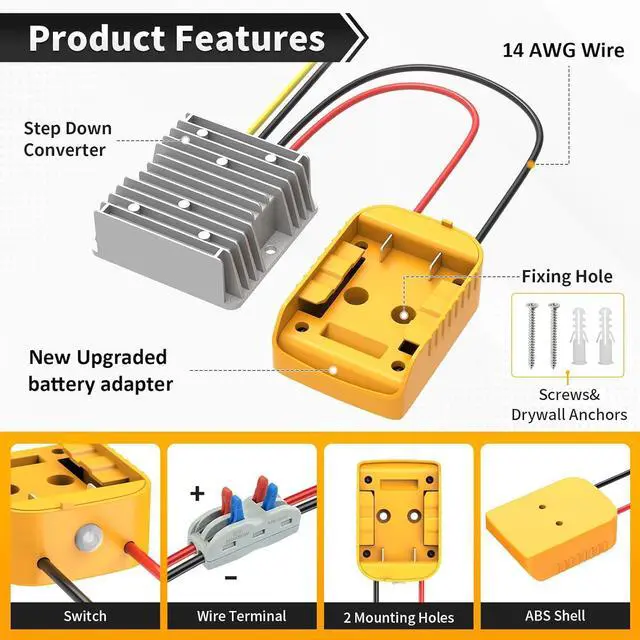 Alt view image 4 of 6 - DC 20V to 12V Step-Down Converter with Switch Compatible Dewalt 20V Battery,Over Discharge Protection,DC12V 20A 240W Buck Converter Voltage Regulator for Golf Cart RC Car Truck DIY