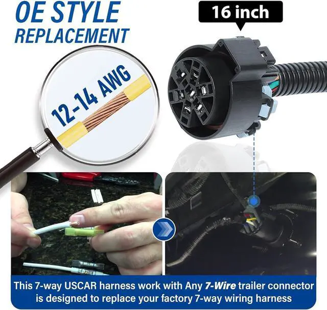 Alt view image 7 of 7 - OEM Style Replacement USCAR Connector Harness,Universal 7-Pin Trailer Plug Truck Side,Splicing Multi-Traction Factory 7-Way Towing Hitch Wire for Ford, GM, Chevrolet Silverado, GMC Sierra Dodge