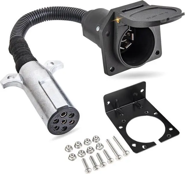 Main image of 7-Pin Round to 7-Pin Flat Adapter for Tractor Towing,7-Pole Round to 7-Way RV Blade Trailer Connector Plug,SAE J560 Trailer Harness Adapter for Semi-Truck Tractor Commercial Vehicles