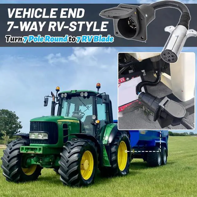 Alt view image 3 of 7 - 7-Pin Round to 7-Pin Flat Adapter for Tractor Towing,7-Pole Round to 7-Way RV Blade Trailer Connector Plug,SAE J560 Trailer Harness Adapter for Semi-Truck Tractor Commercial Vehicles