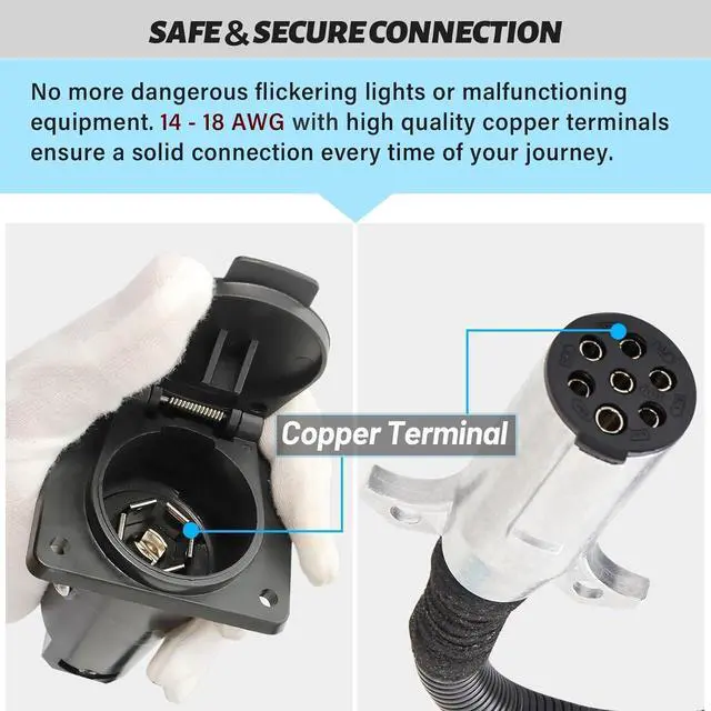 Alt view image 5 of 7 - 7-Pin Round to 7-Pin Flat Adapter for Tractor Towing,7-Pole Round to 7-Way RV Blade Trailer Connector Plug,SAE J560 Trailer Harness Adapter for Semi-Truck Tractor Commercial Vehicles