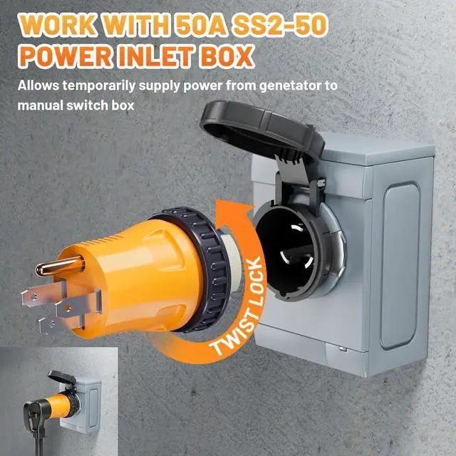 Alt view image 5 of 7 - NEMA 14-50P to SS2-50R Twist Lock RV Generator Adapter,50 Amp 14-50P RV Generator Plug to Coastal Power Adapter,125/250V for 50A Transmission Switching Power Entry Box,RV Camper,Gen erator to House