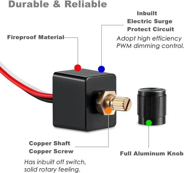 Alt view image 4 of 7 - 12V Dimmer Switch, RV Dimmer High Side PWM Dimmer Switch for Boat Camper Trailer Van Truck, for LED Lamps, Halogen, Incandescent, Strip Lights