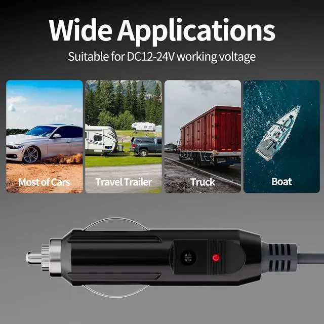 Alt view image 4 of 5 - Mini Cable Car Adapter, Mini DC Power Cord Direct to Cigarette 12V-24V Charger, 10FT/3M Mini Waterproof DC Male to Cigarette Lighter Plug and Play Power Cord