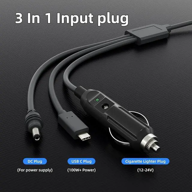 Alt view image 2 of 6 - 32.8ft Mini 3-in-1 DC Power Cord, 100W+ USB C 12-24V Cigarette Lighter Plug and DC Male Power Cord for Mini, Plug and Play Mini Accessories 10M