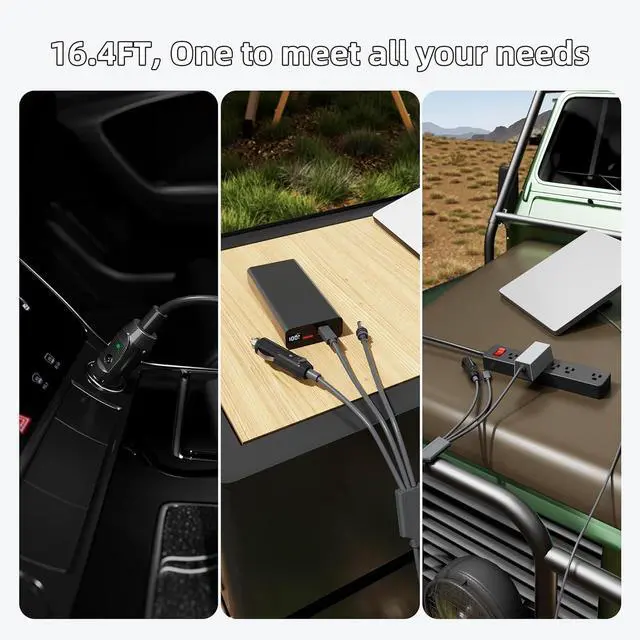 Alt view image 4 of 6 - 32.8ft Mini 3-in-1 DC Power Cord, 100W+ USB C 12-24V Cigarette Lighter Plug and DC Male Power Cord for Mini, Plug and Play Mini Accessories 10M