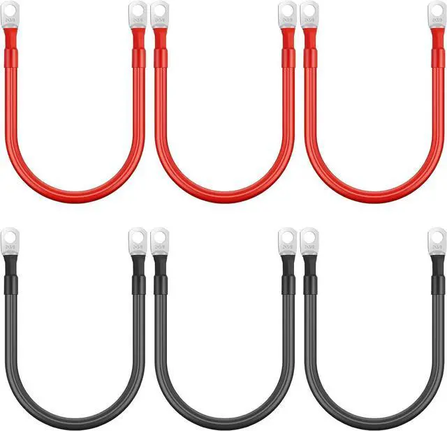 Main image of 6 Piece Battery CableCopper Battery Inverter Cable with Terminals 3/8 inch LugsRed and Black 2-Ended Power Inverter Cable for Solar Motorcycle Auto RV Boat Marine (2awg, 1ft)
