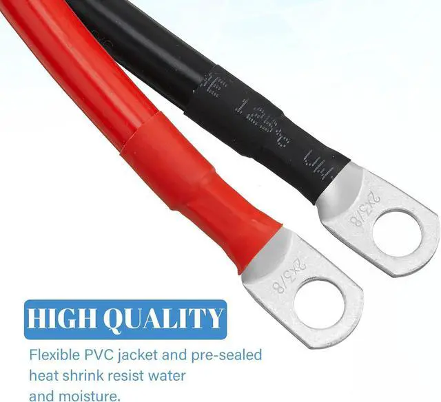 Alt view image 2 of 7 - 6 Piece Battery CableCopper Battery Inverter Cable with Terminals 3/8 inch LugsRed and Black 2-Ended Power Inverter Cable for Solar Motorcycle Auto RV Boat Marine (2awg, 1ft)