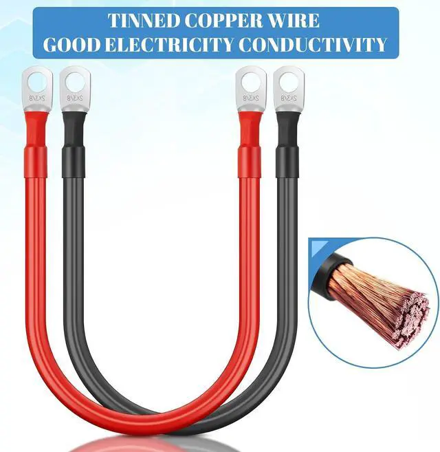 Alt view image 4 of 7 - 6 Piece Battery CableCopper Battery Inverter Cable with Terminals 3/8 inch LugsRed and Black 2-Ended Power Inverter Cable for Solar Motorcycle Auto RV Boat Marine (2awg, 1ft)