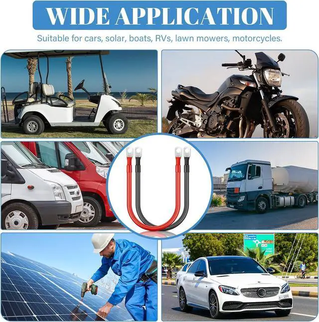 Alt view image 6 of 7 - 6 Piece Battery CableCopper Battery Inverter Cable with Terminals 3/8 inch LugsRed and Black 2-Ended Power Inverter Cable for Solar Motorcycle Auto RV Boat Marine (2awg, 1ft)