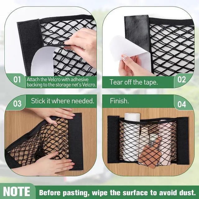 Alt view image 5 of 7 - 4PCS RV Cargo Storage Mesh, Flexible Stretchable Mesh Bag with 8 Adhesive Strip Wall Stickers for SUVs, Trucks (17.7 x 9.5 inches)