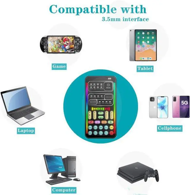 Alt view image 5 of 7 - Portable Voice Converter, 2nd Generation i9 Live Sound Card, Cool Lights Sound Board - Speech artifact/modulator for PC/cell phone/laptop with adjustable voice features