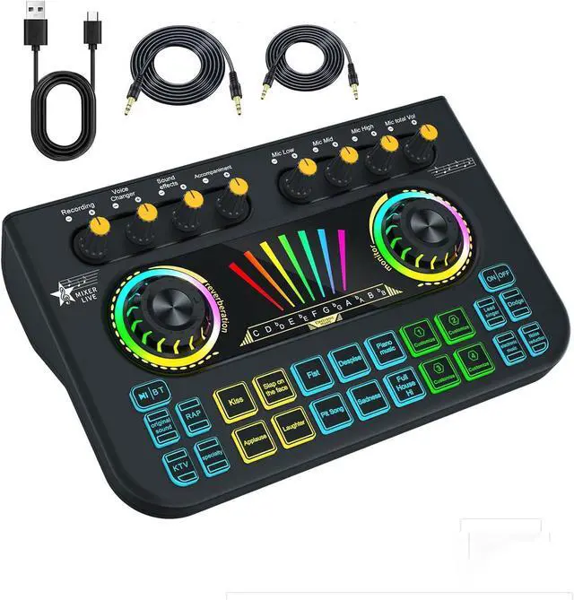 Main image of Game mixer Soundboard mixer with USB audio interface Voice changer, all-in-one podcast Live sound card for streaming w Soundboard Customizable soundboard for PC Smartphone recording broadcasting