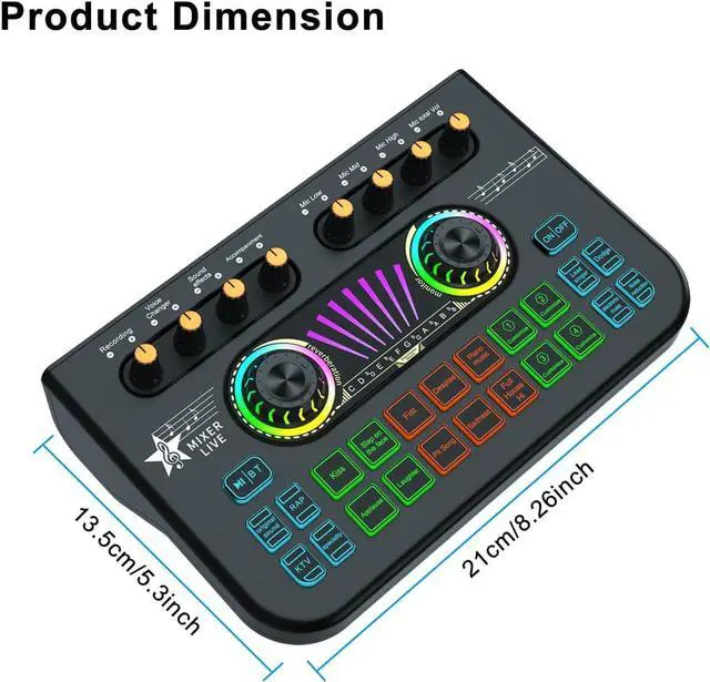Alt view image 2 of 7 - Game mixer Soundboard mixer with USB audio interface Voice changer, all-in-one podcast Live sound card for streaming w Soundboard Customizable soundboard for PC Smartphone recording broadcasting