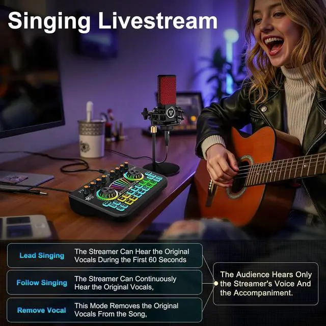 Alt view image 3 of 7 - Game mixer Soundboard mixer with USB audio interface Voice changer, all-in-one podcast Live sound card for streaming w Soundboard Customizable soundboard for PC Smartphone recording broadcasting
