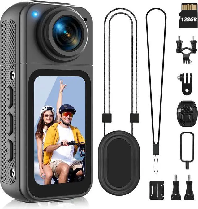 Main image of Walkman Camera with Audio and Video Recording, HD 180P Walkman Camera with 1520° Swivel Lens, Thumb-Sized Hands-Free Recording Walkman Camera, Work Portable Camera (128GB, Black)