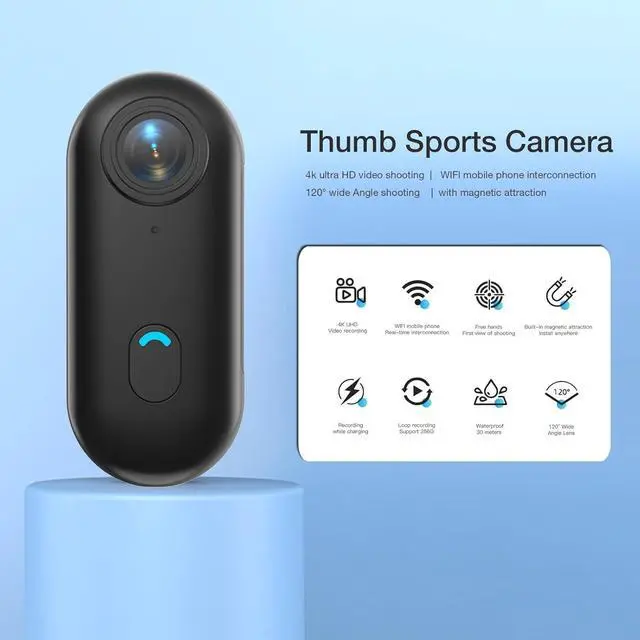 Alt view image 2 of 7 - 64GB 4K Thumb Sports Camera, Mini Walkaround Camera, Wearable Pocket Video Blogger Camera, Multiple Accessories Mounted AnywhereSmall Portable Hands-Free Helmet Camera for Work, Riding, Traveling, Pet