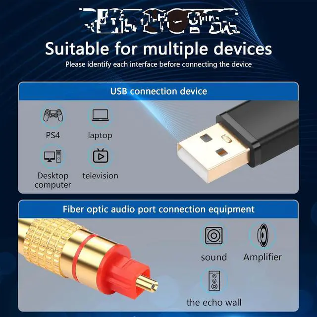 Alt view image 2 of 7 - USB to Optical Audio Adapter USB A to Optical Audio SPDIF Port Connection 2M/6.5FT Jack Audio Converter Cable for PC Laptop to Optical Audio Box