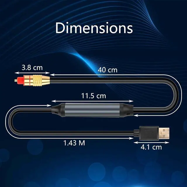 Alt view image 4 of 7 - USB to Optical Audio Adapter USB A to Optical Audio SPDIF Port Connection 2M/6.5FT Jack Audio Converter Cable for PC Laptop to Optical Audio Box