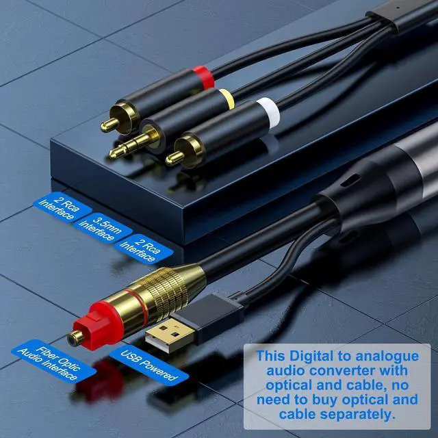 Alt view image 3 of 7 - Digital Optical to RCA Analog Audio Converter, Optical to RCA and 3.5mm Digital to Analog Converter for TV/DVD SPDIF/TOSLINK/Optical Port to Speaker Amplifier Headphones (10ft)