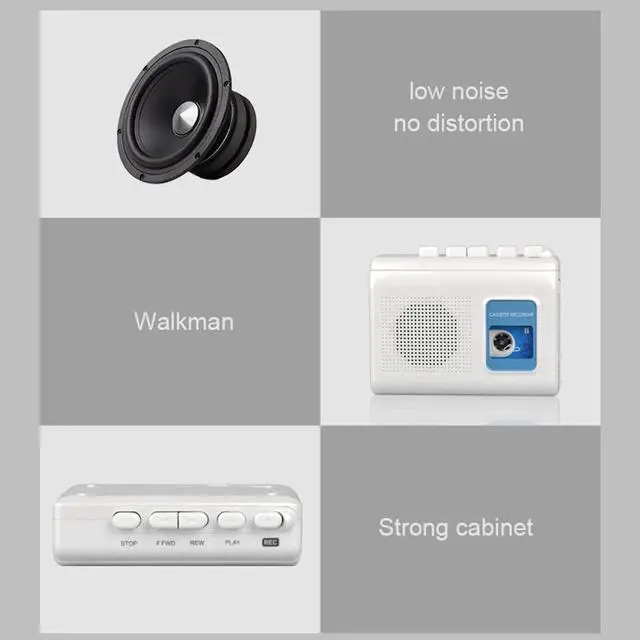 Alt view image 7 of 7 - Portable cassette player Walkman with built-in speaker, microphone, headphone jack-, 4.57 x 3.54 x 1.38 inches