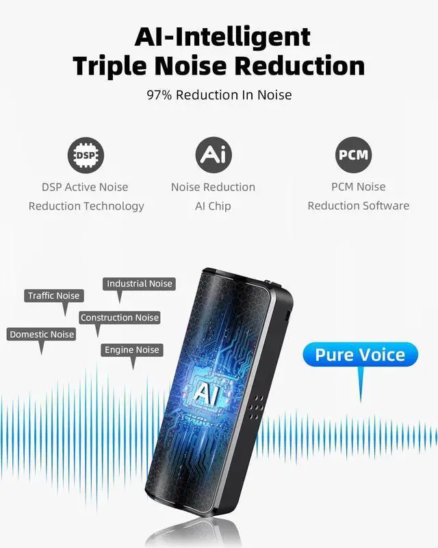 Alt view image 5 of 7 - 128G Magnetic Voice Recorder with AI Intelligent Triple Noise Reduction, 35-Day Continuous Recording Device, Voice-Activated Voice Recorder, Digital Voice Recorder for Meetings/Interviews/Classes