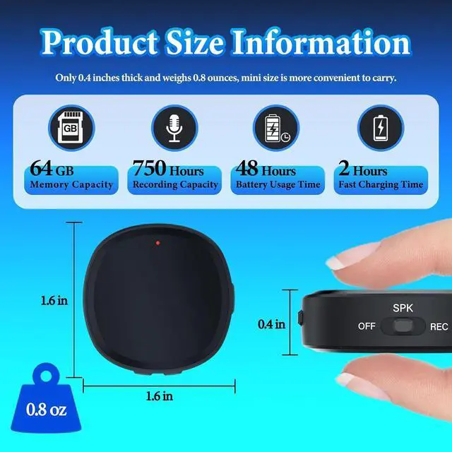 Alt view image 3 of 6 - 64GB Digital Voice Recorder, 3-in-3 Recording Device with MP3 Music Player and USB Flash Drive, Portable Mini Voice RecorderSmall Voice Recorder for Lectures, Meetings, Interviews
