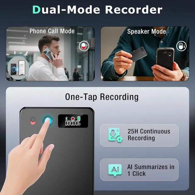 Alt view image 5 of 7 - AI Voice Recorder, Audio Activated Recorder with Playback, App Controlled, Transcribed and Summarized with AI Technology, 190 Languages, 64GB Memory for Lectures, Learning, Meetings, Calls