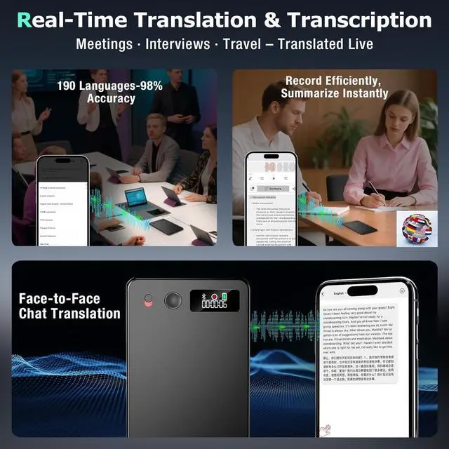Alt view image 7 of 7 - AI Voice Recorder, Audio Activated Recorder with Playback, App Controlled, Transcribed and Summarized with AI Technology, 190 Languages, 64GB Memory for Lectures, Learning, Meetings, Calls
