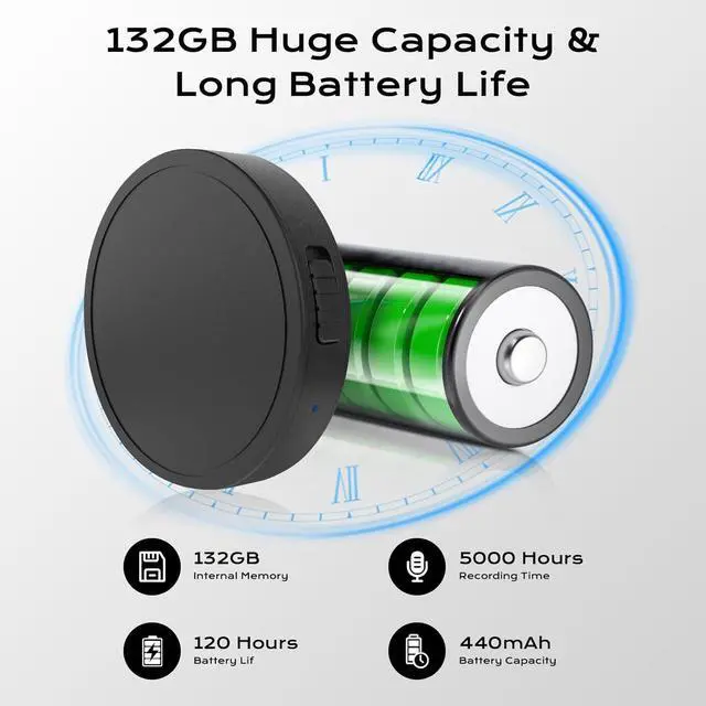 Alt view image 4 of 7 - 132G (9800 hours) voice-activated recorder with AI intelligent triple noise reduction, portable recorder for work, lectures and meetings [100H continuous recording device]