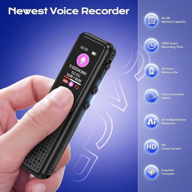 Alt view image 3 of 7 - 64GB Recorder - Upgraded digital voice-activated recorder with AI noise reduction, tape recording device for lecture meetings/courses/interviews