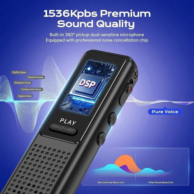 Alt view image 6 of 7 - 64GB Recorder - Upgraded digital voice-activated recorder with AI noise reduction, tape recording device for lecture meetings/courses/interviews